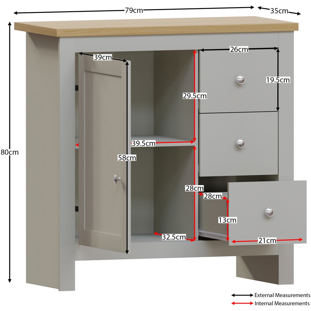 Vida Designs Arlington Single Door 3 Drawer Grey Sideboard Image 7