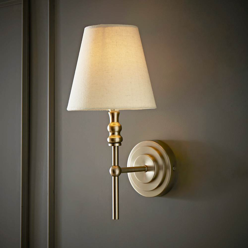 ValueLights Maggie Linen Shade Brushed Chrome Candlestick LED Wall Light with Bulb Image 3