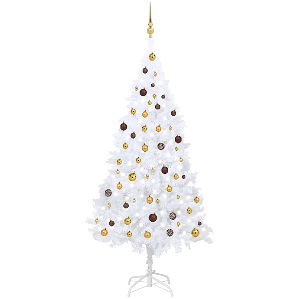 vidaXL White Artificial Christmas Tree with LEDs Bronze Gold Decoration Ornaments 7ft Image 1
