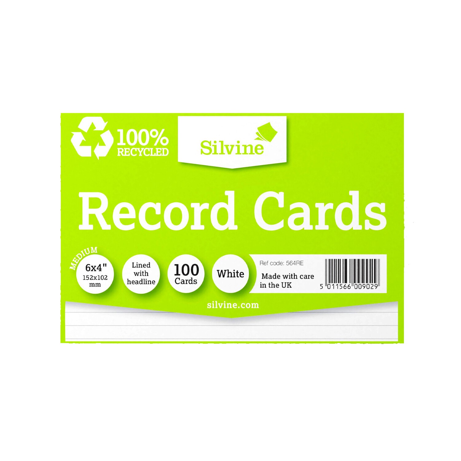 Pack of 100 Silvine Record Cards 100% Recycled Image 1