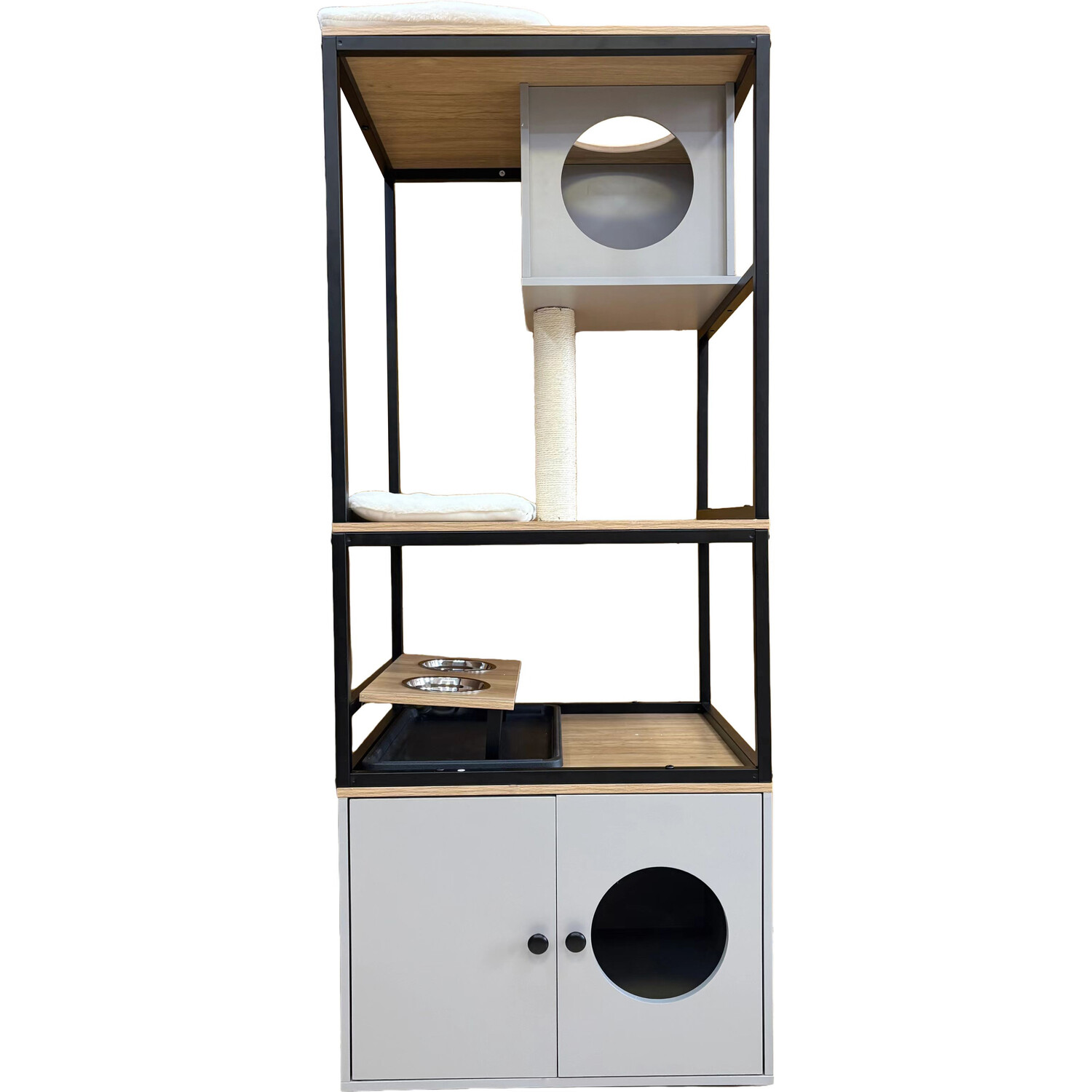 All in One Cat Tower White and Natural Image 1