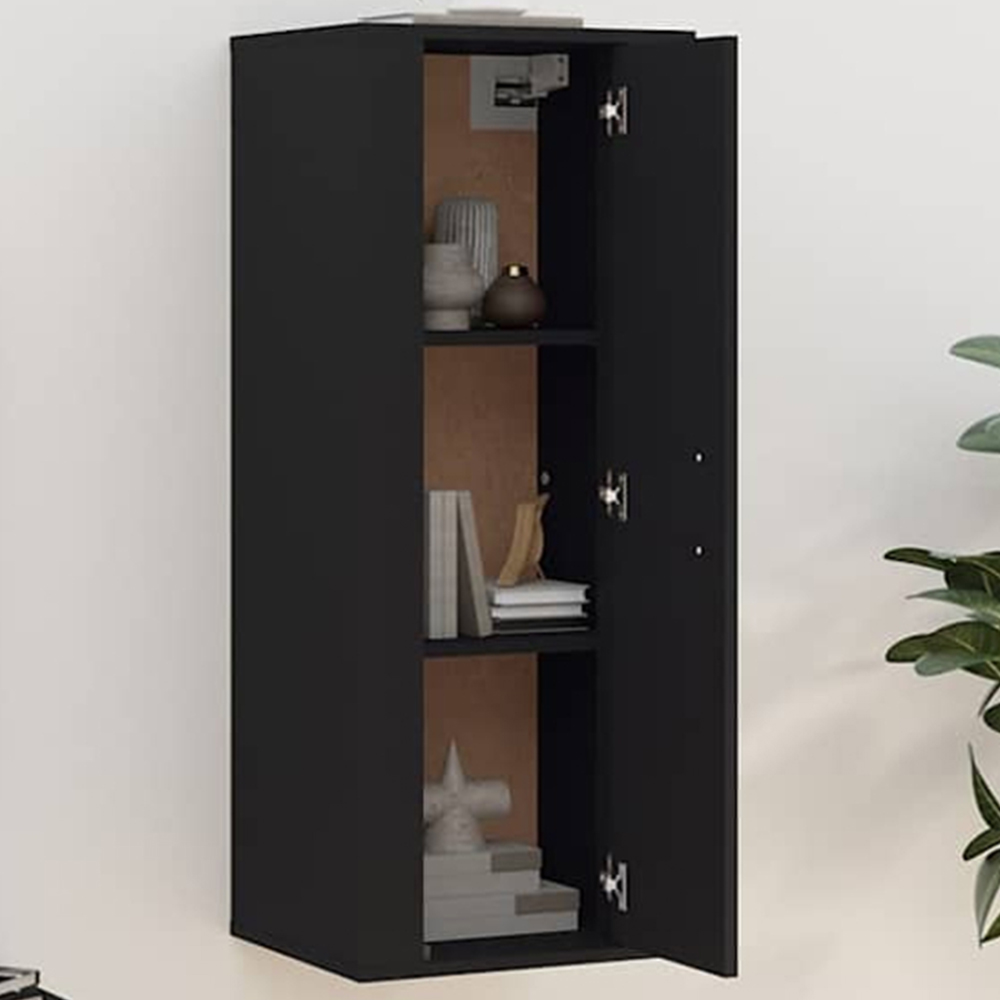 vidaXL Single Door Black Wall Mounted Slim TV Cabinet Image 1