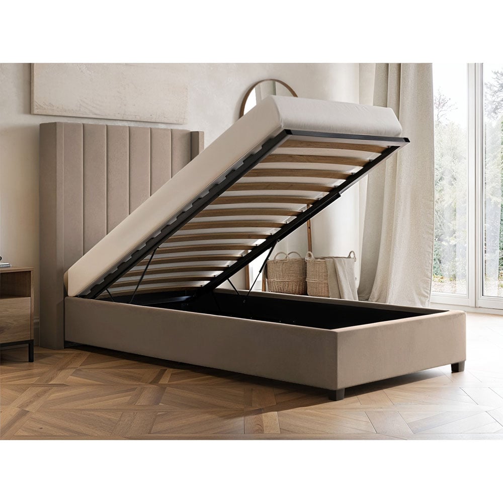 Flair Tiggy Single Beige Velvet Ottoman Bed Image 4