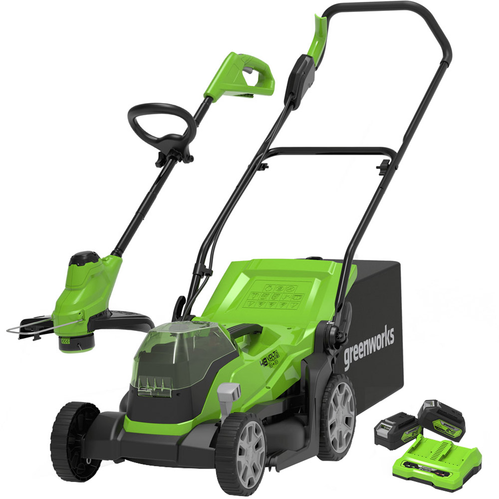 Greenworks 48V 36cm Cordless Lawn Mower Plus 24V 25cm Line Trimmer Image 1