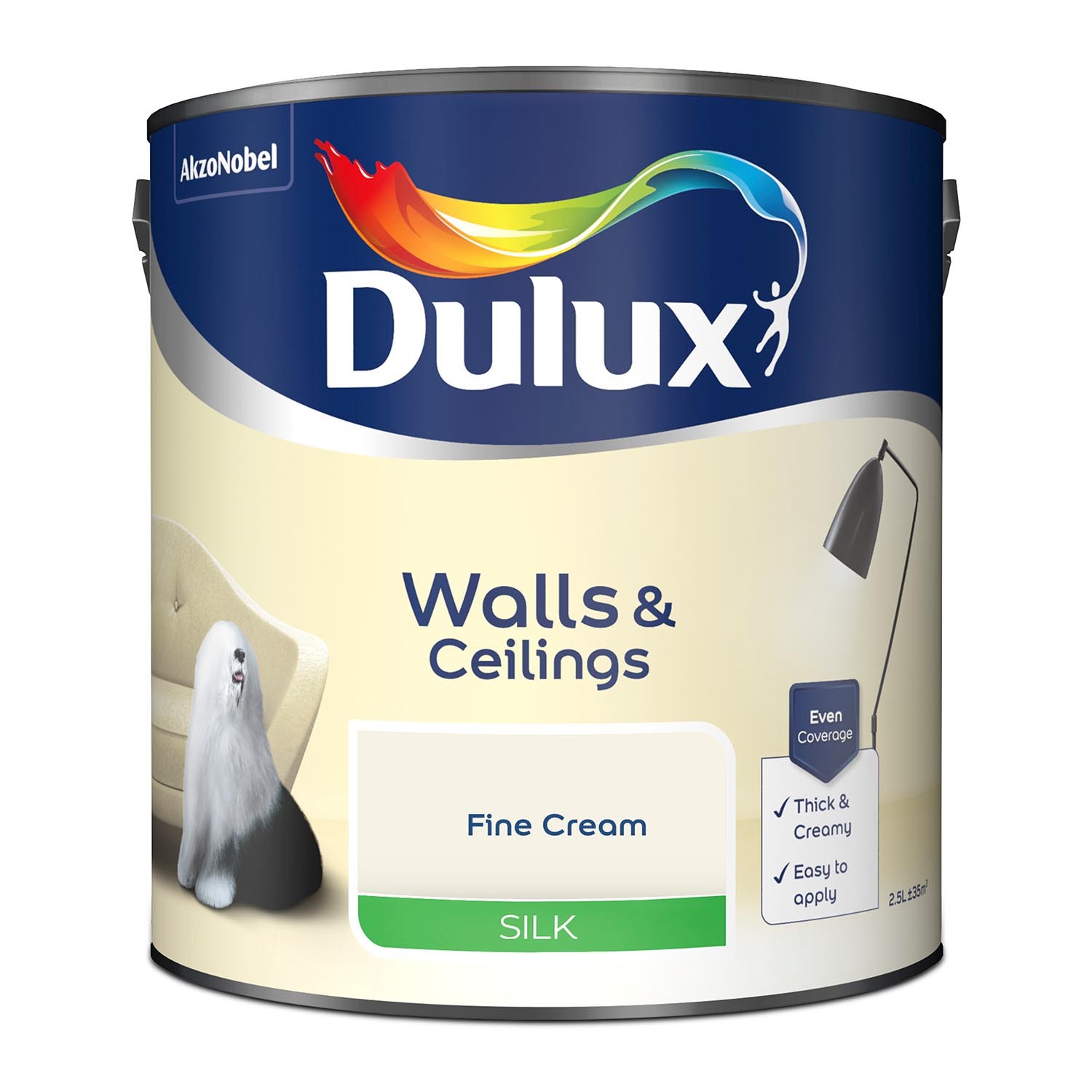Dulux Walls & Ceilings Fine Cream Silk Emulsion Paint 2.5L Image 2