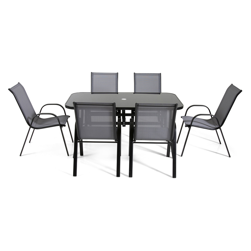 Outdoor Living Rufford 6 Seater Garden Dining Set Black and Grey Image 7