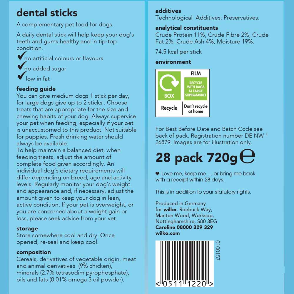 Wilko Dental Chewy Sticks 720g 28 Pack Image 2