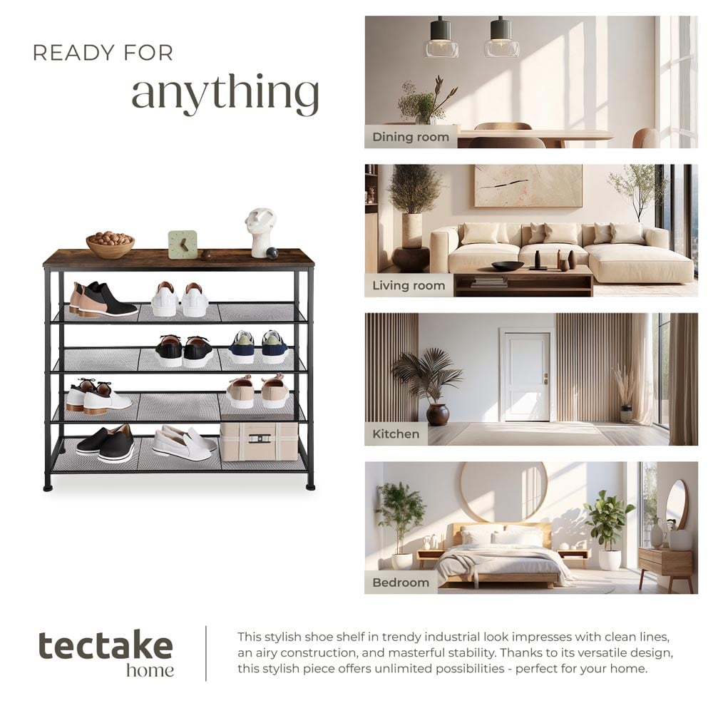 tectake Sheffield 4 Grid Shelf Dark Wood Shoe Rack Image 7