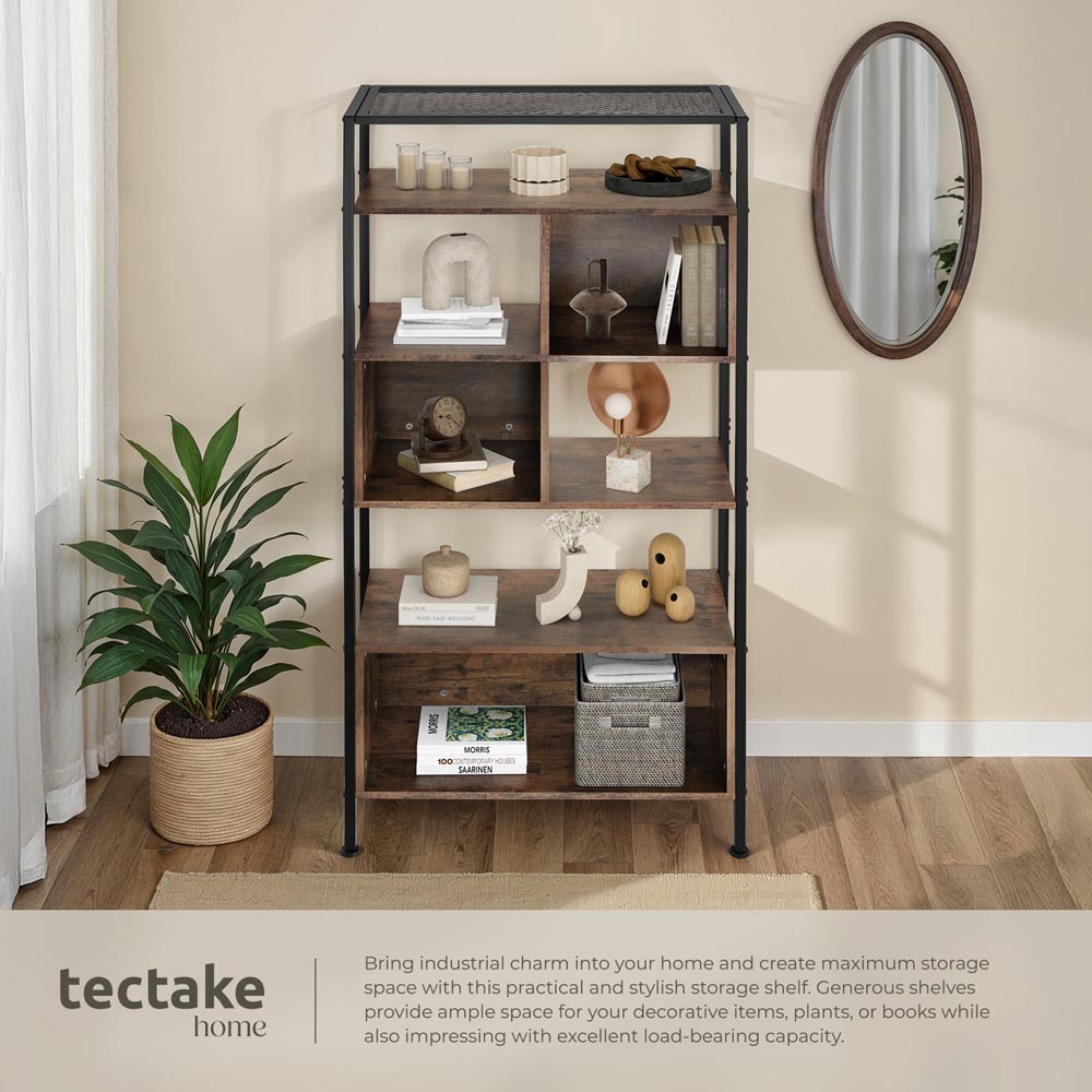 tectake Hastings 5 Shelf Industrial Dark Wood Shelving Unit Image 3