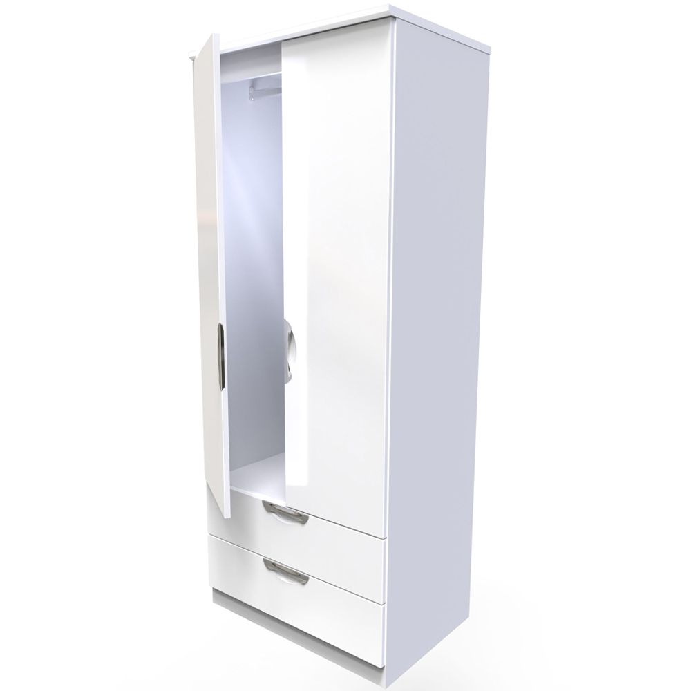 Crowndale Camden 2 Door 2 Drawer White Gloss and White Wardrobe Ready Assembled Image 4