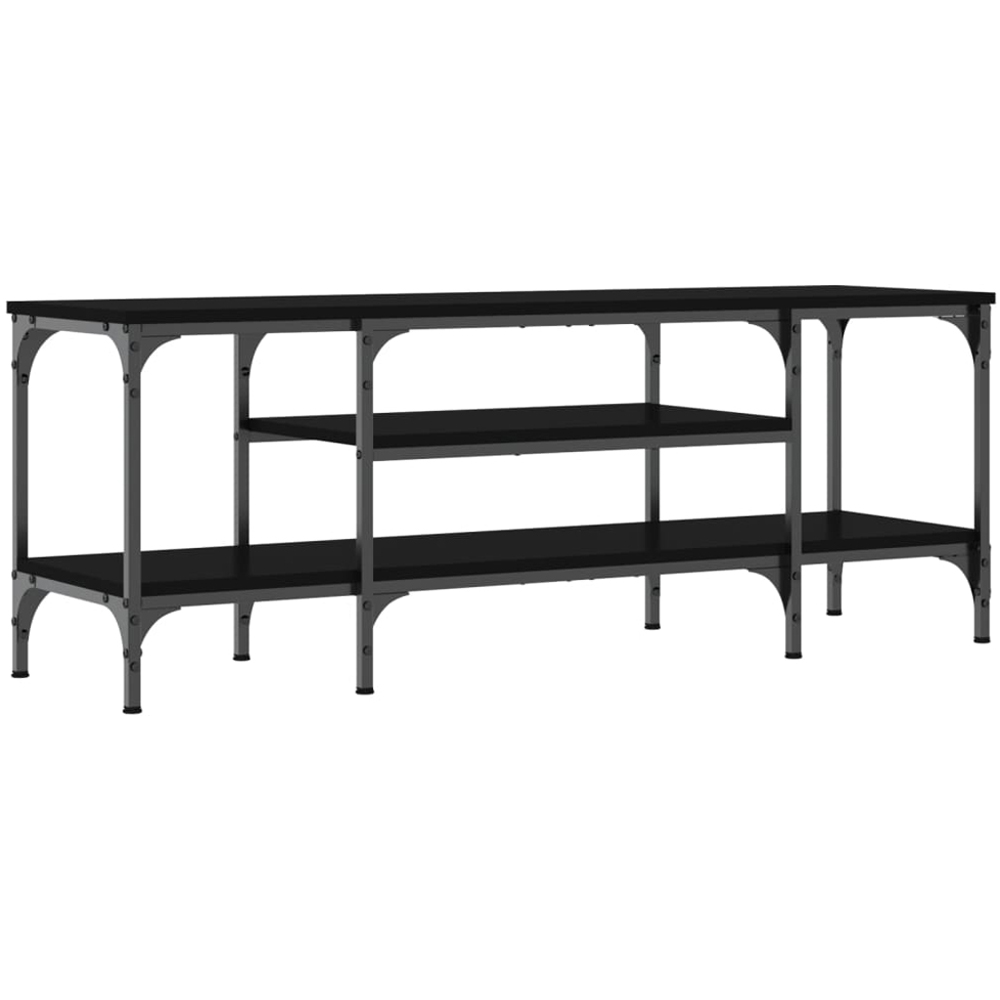vidaXL 2 Shelf Black Industrial Style Wood and Iron TV Cabinet Image 6