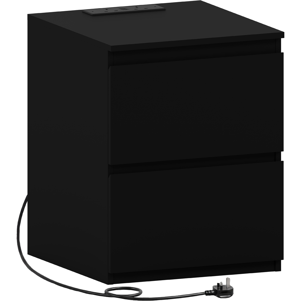 VIDA DESIGNS Denver 2 Drawer Black Large Bedside Chest with Power Outlet Image 2