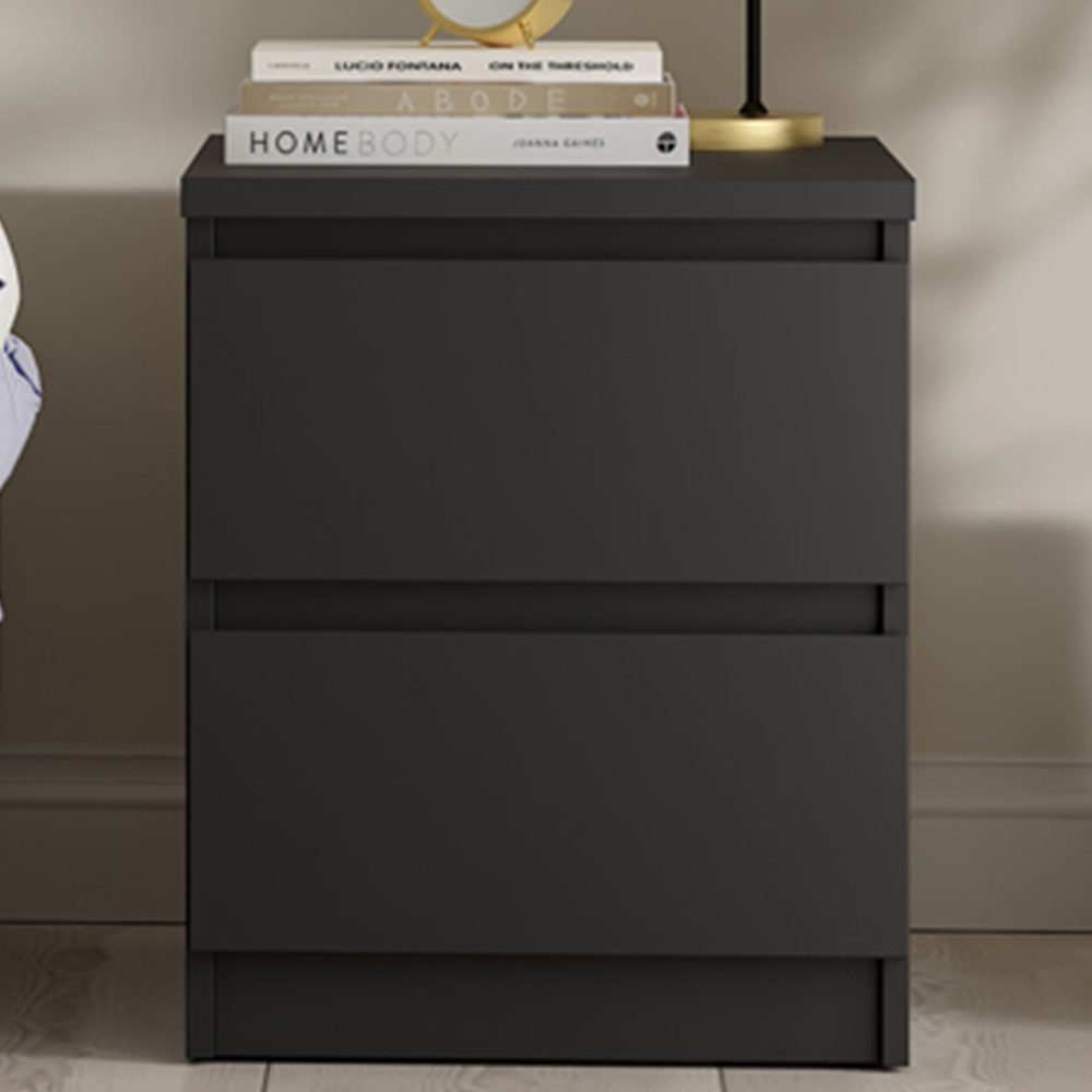 Florence Naia 2 Drawer Matt Black Bedside Table Image 1