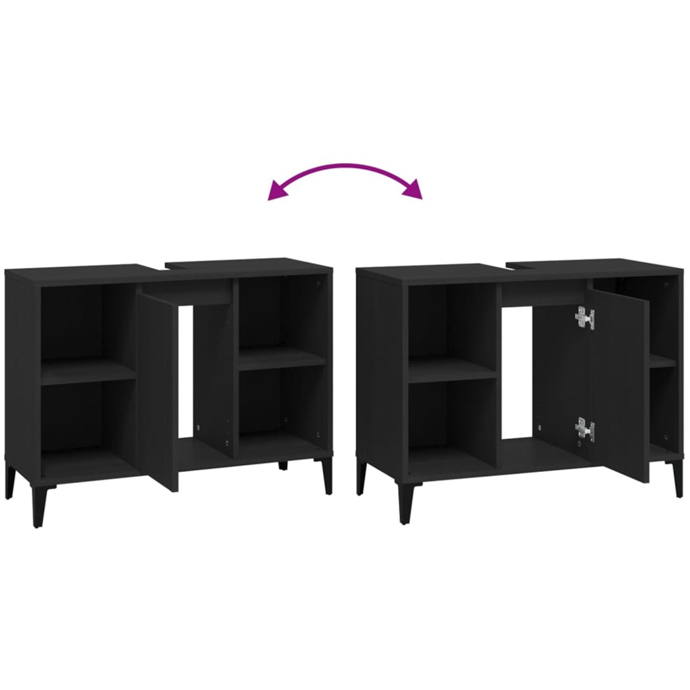 vidaXL Single Door 4 Shelf Black Washbasin Cabinet Image 7