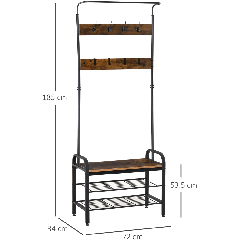 Portland Natural Wood Metal Coat Rack with Bench Image 3