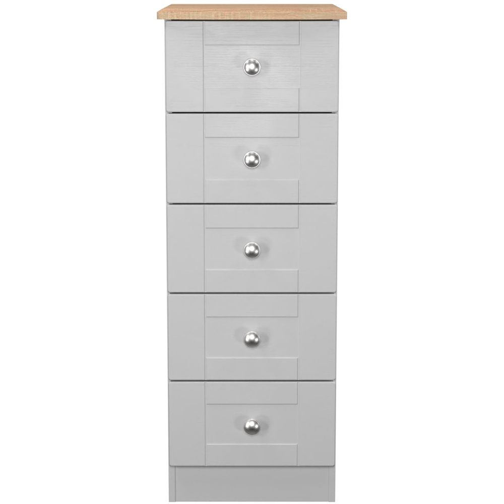 Crowndale Sussex 5 Drawer Grey Ash and Bardolino Oak Tall Bedside Cabinet Ready Assembled Image 2