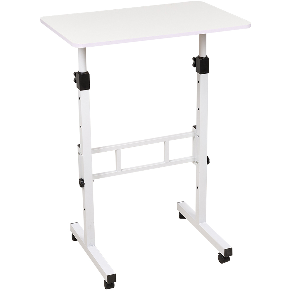 Living and Home White Height Adjustable Mobile Desk with Lockable Wheels Image 2