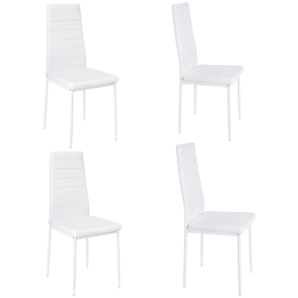 Living and Home Set of 4 White Faux Leather Armless High Back Dining Chairs Image 3