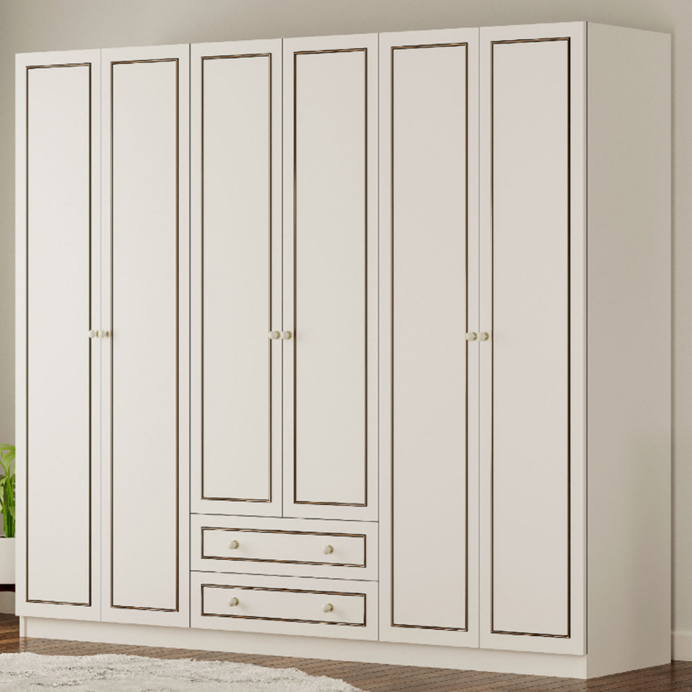 Evu CLEMENT 6 Door 2 Drawer White Wardrobe Image 1