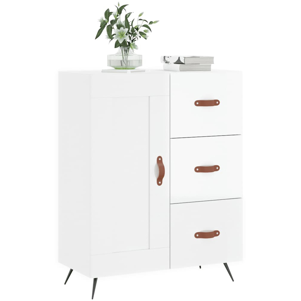 vidaXL Single Door 3 Drawer High Gloss White Sideboard Image 3