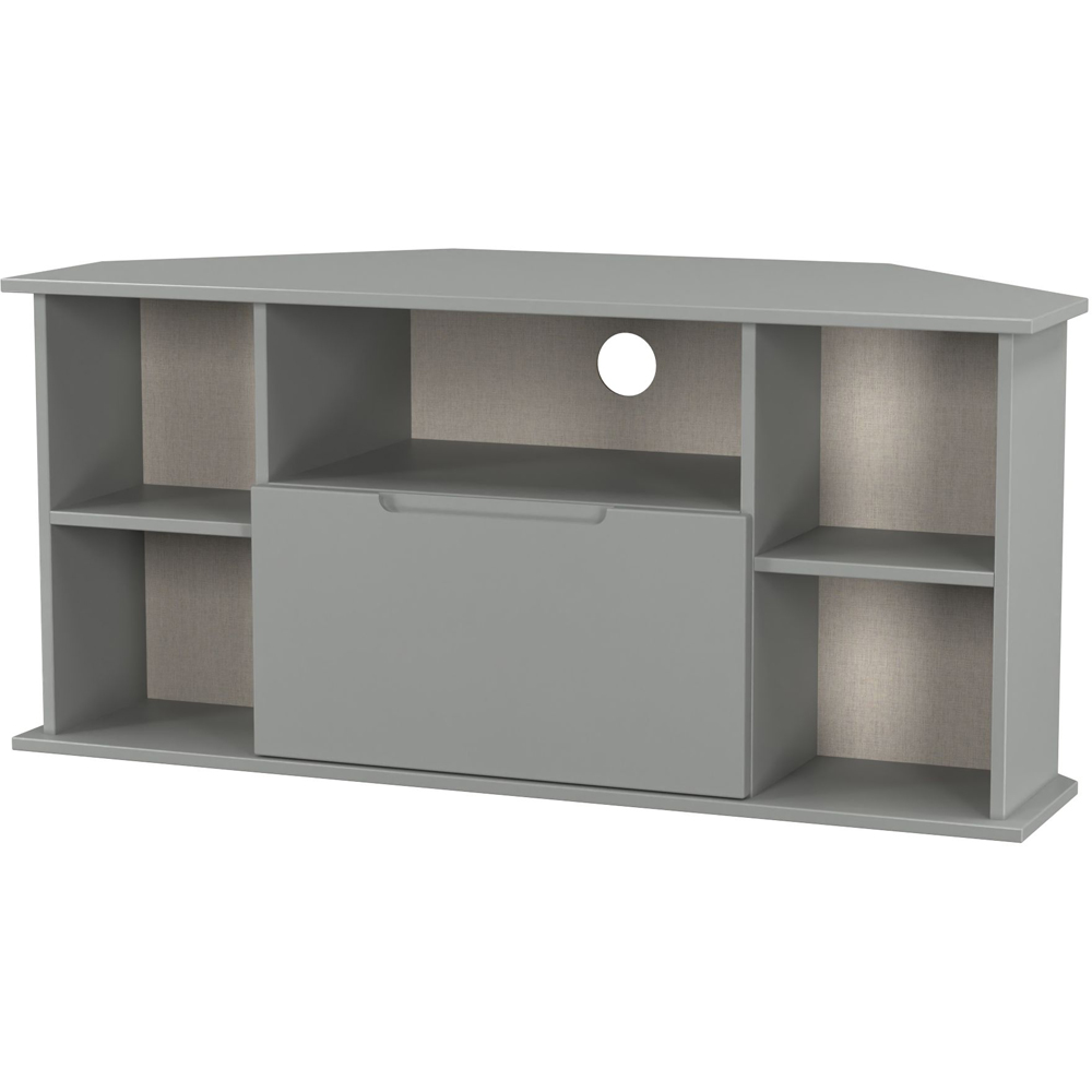 Crowndale Milan Single Drawer 5 Shelf Dusk Grey Corner TV Unit Ready Assembled Image 4
