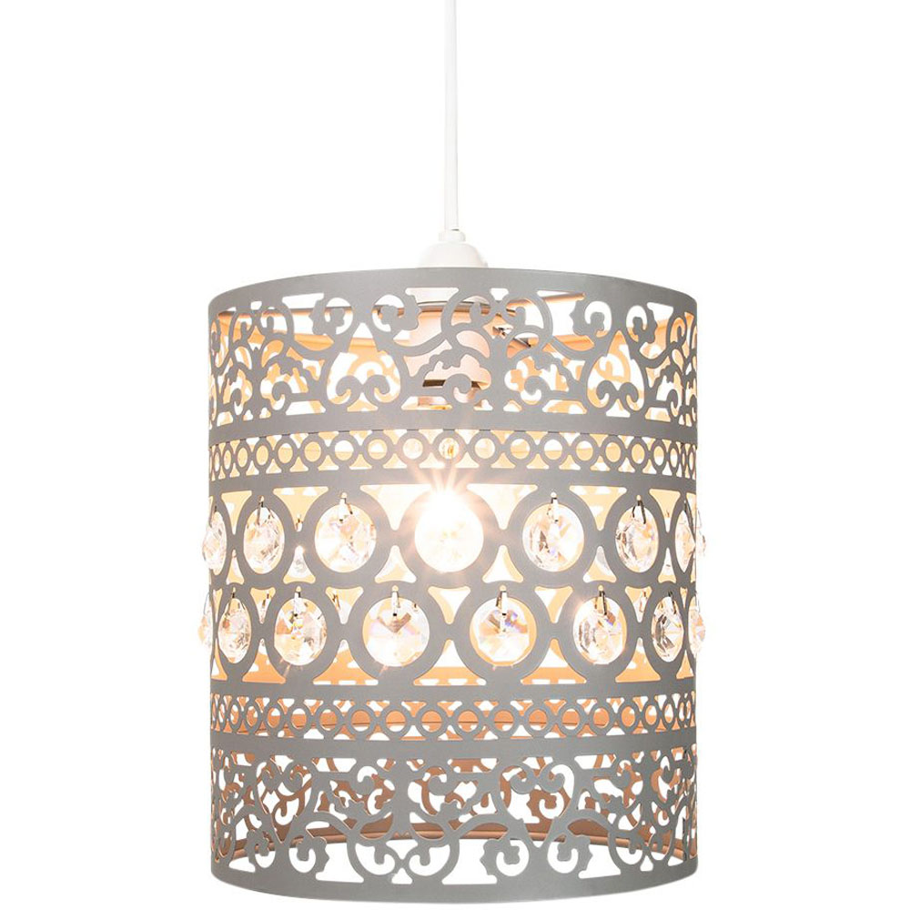 Happy Homewares Traditional and Ornate Grey Clear Acrylic Droplets Pendant Shade Image 2