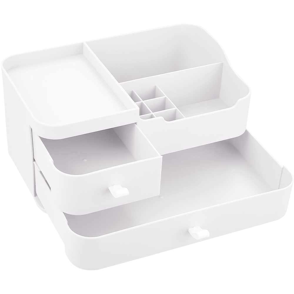 Living and Home 2 Drawer White Plastic Desktop Makeup Organiser Image 3