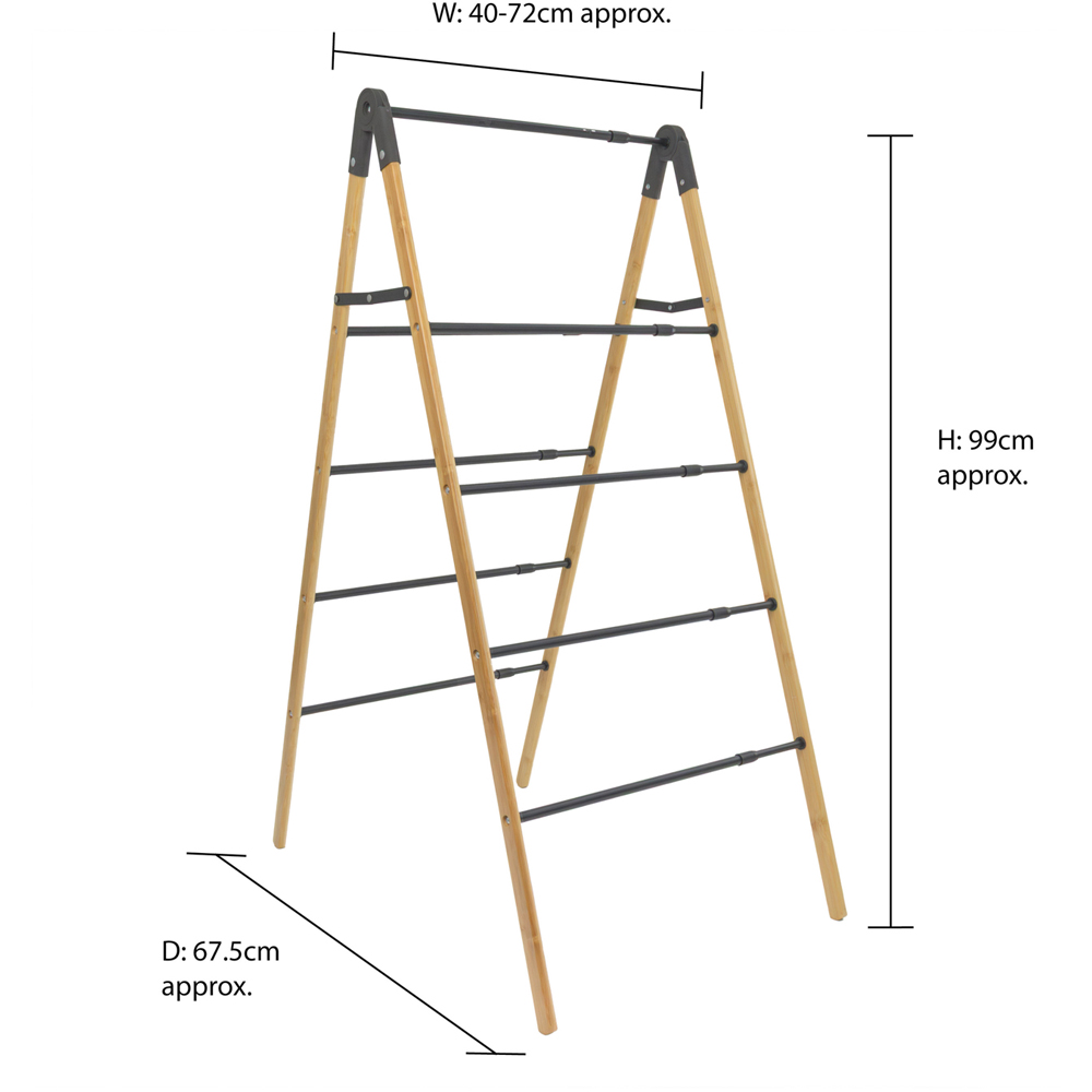 JVL 4-Tier Black and Bamboo Extendable Clothes Ladder 6m Image 9