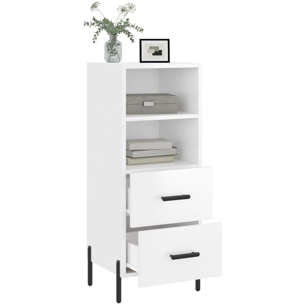 vidaXL 2 Drawer 2 Shelf High Gloss White Sideboard Image 4