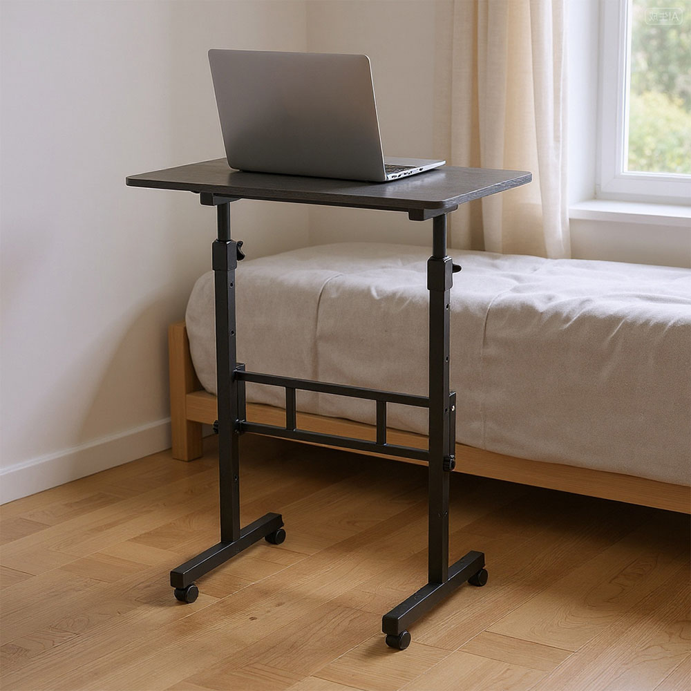 Living and Home Black Height Adjustable Mobile Desk with Lockable Wheels Image 7