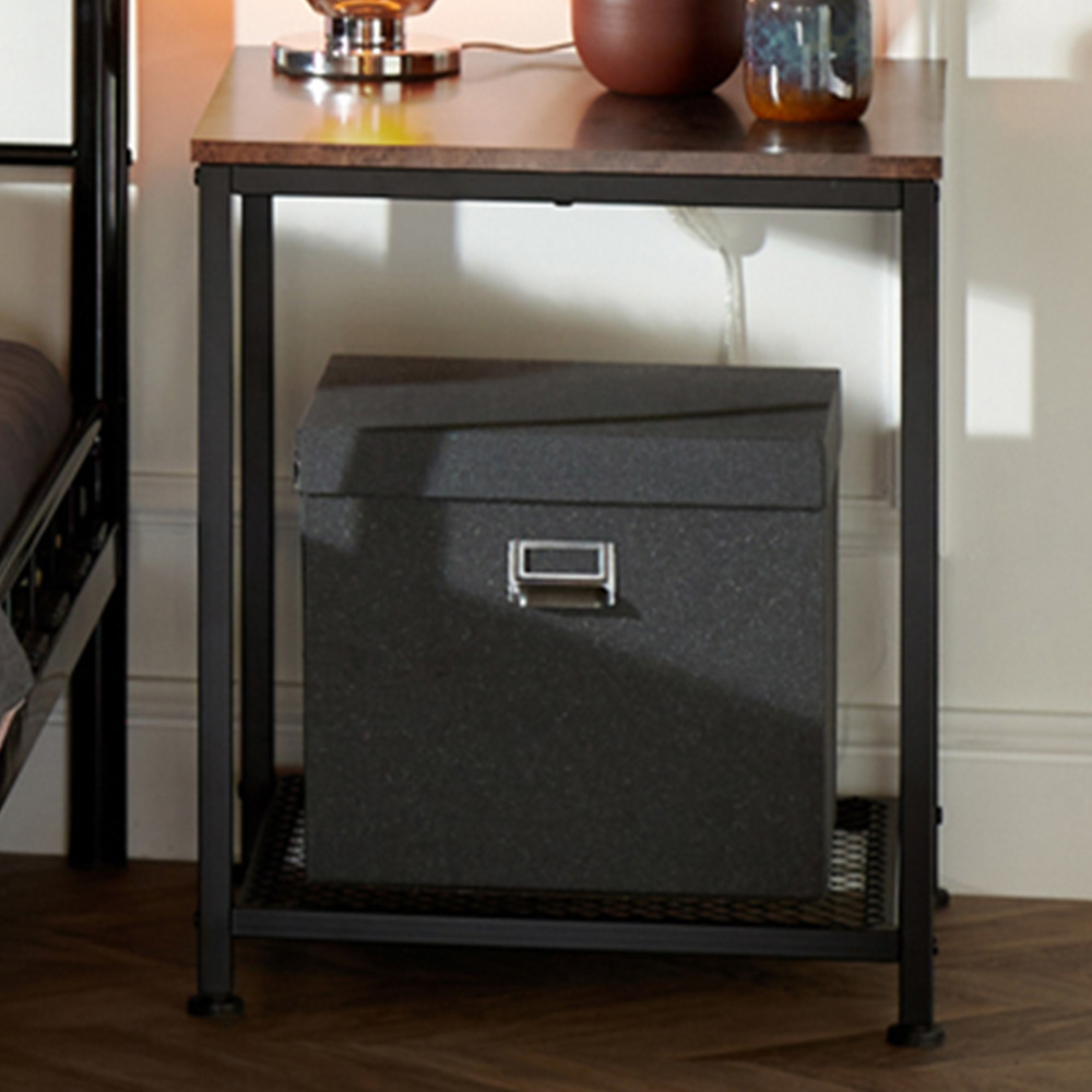 Tectake Derby Single Grid Shelf Rustic Dark Wood Bedside Table Image 1