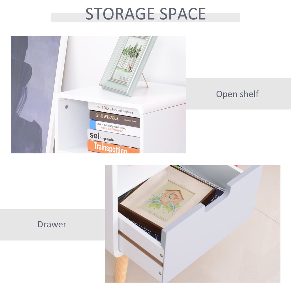 Portland Single Drawer White and Grey Wooden Bedside Table Image 4