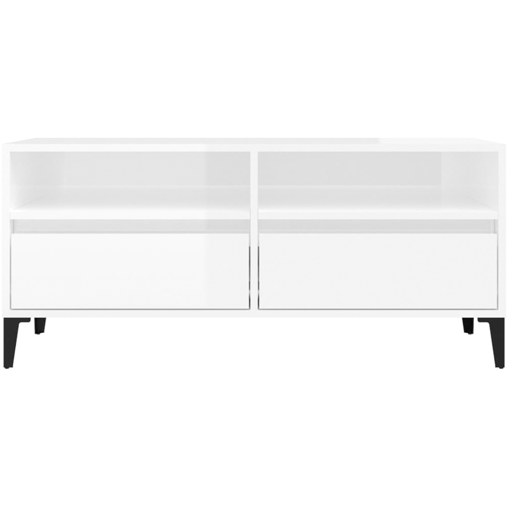 vidaXL 2 Drawer 2 Shelf High Gloss White TV Cabinet Image 4