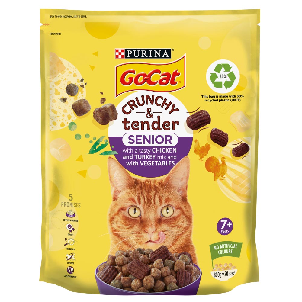 Purina Go-Cat Crunchy and Tender Chicken and Veg Senior Dry Cat Food 800g Image 1
