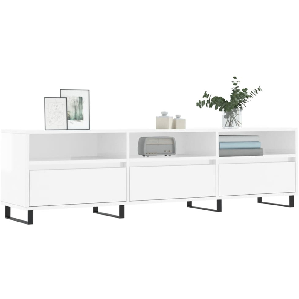 vidaXL 3 Door 3 Shelf High Gloss White TV Cabinet Image 3