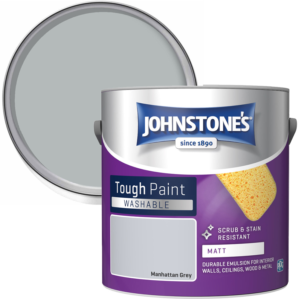 Johnstone's Washable Manhatten Grey Matt Emulsion Paint 2.5L Image 1