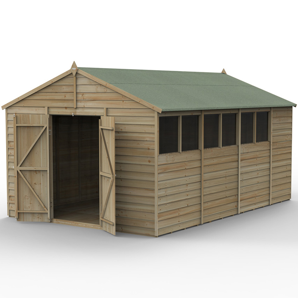 Forest Garden 4LIFE 10 x 15ft Double Door 6 Windows Apex Shed Image 3
