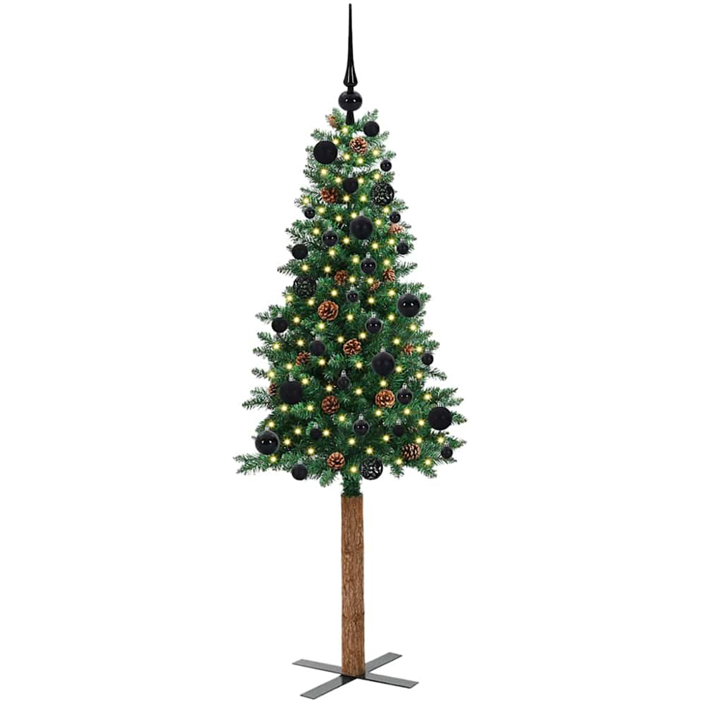 vidaXL Green Artificial Christmas Tree with Pinecones LEDs Black Decoration Ornaments 5ft Image 1