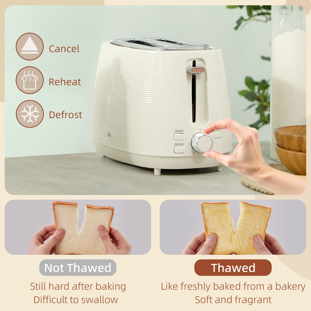 HOMCOM 800-233V70CW Cream 1.7L Fast Boil Electric Kettle 3000W and 2 Slice Water Toaster Set Image 5