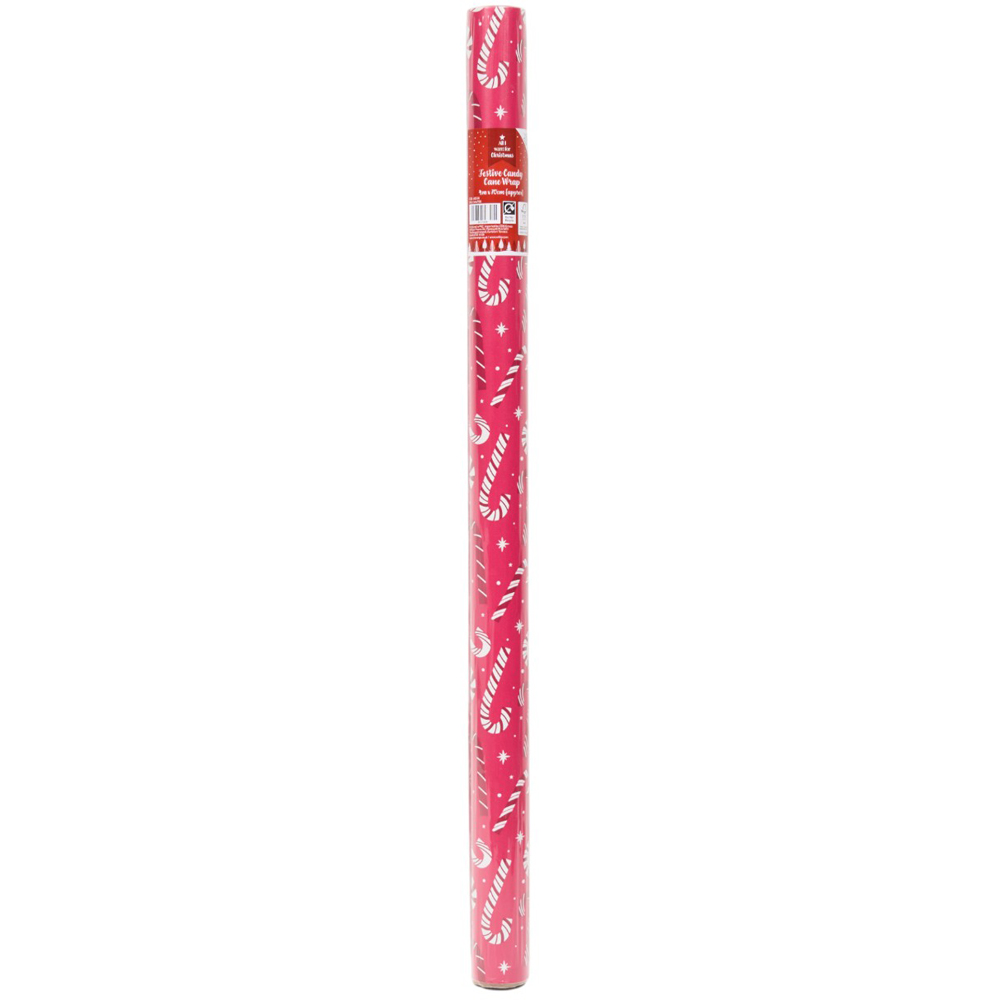 Festive Candy Cane Gift Wrap 4m - Red Image 2
