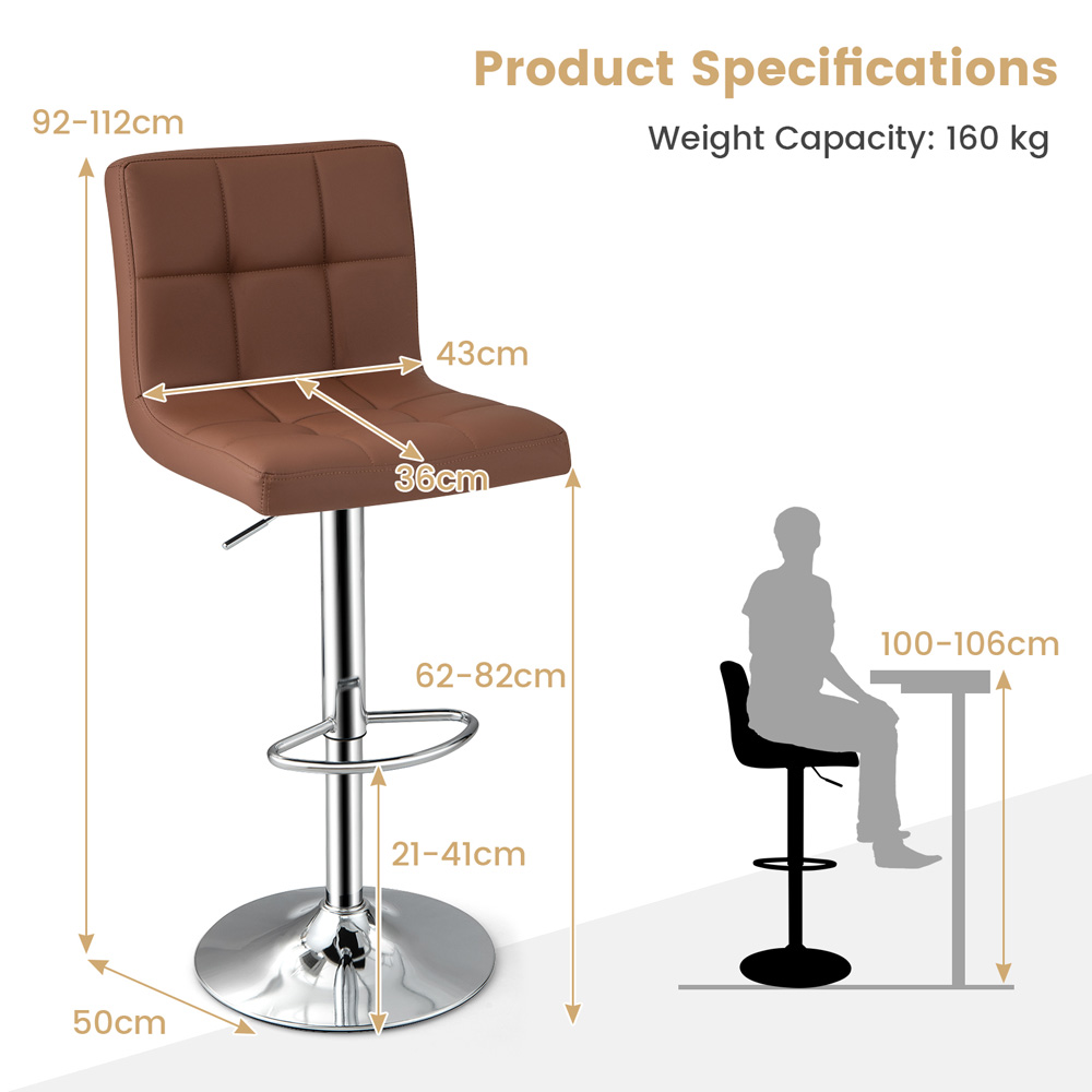Costway Coffee PU Leather Bar Stool Set of 2 Image 9