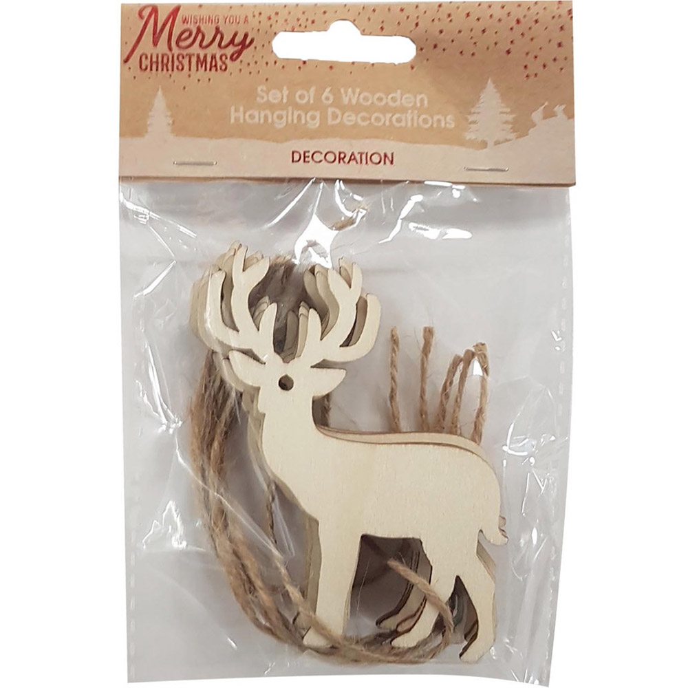 Set of 6 Wooden Hanging Decorations Image 2