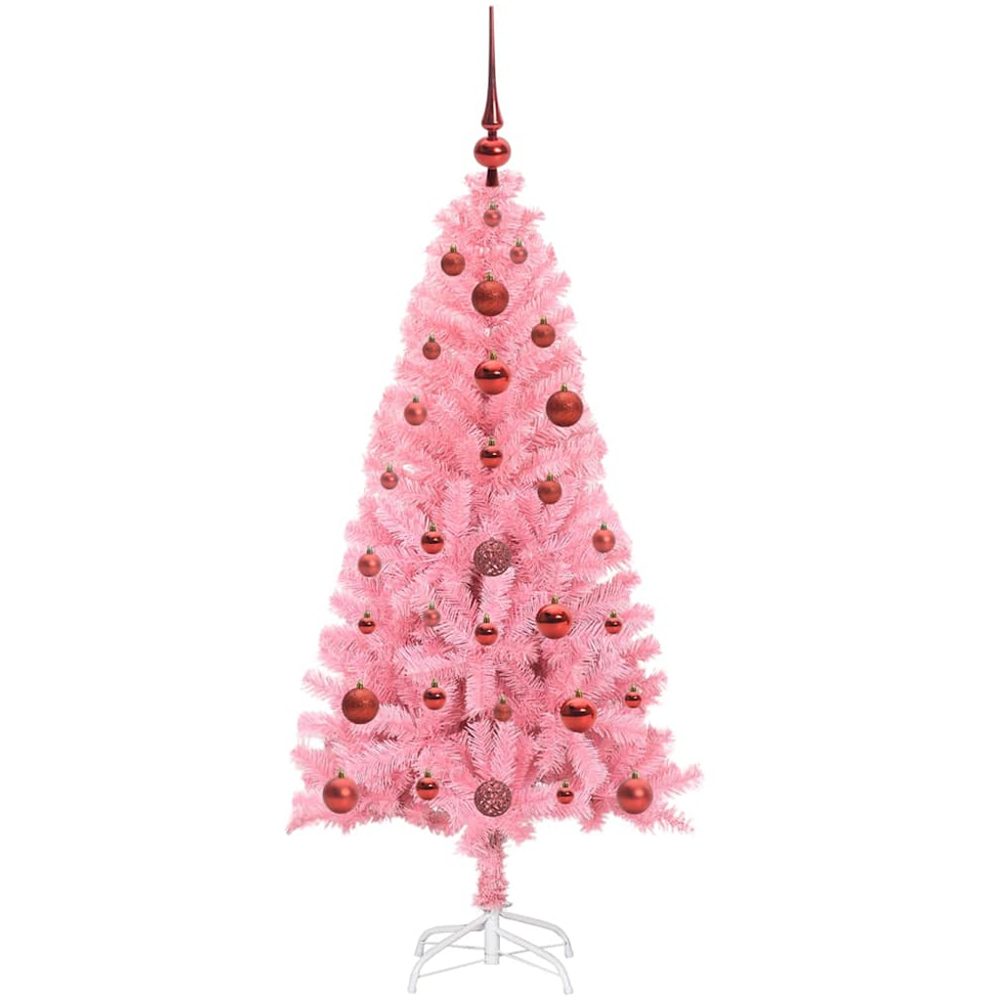 vidaXL Pre-Lit Red Bauble Pink Artificial Christmas Tree 5ft Image 2