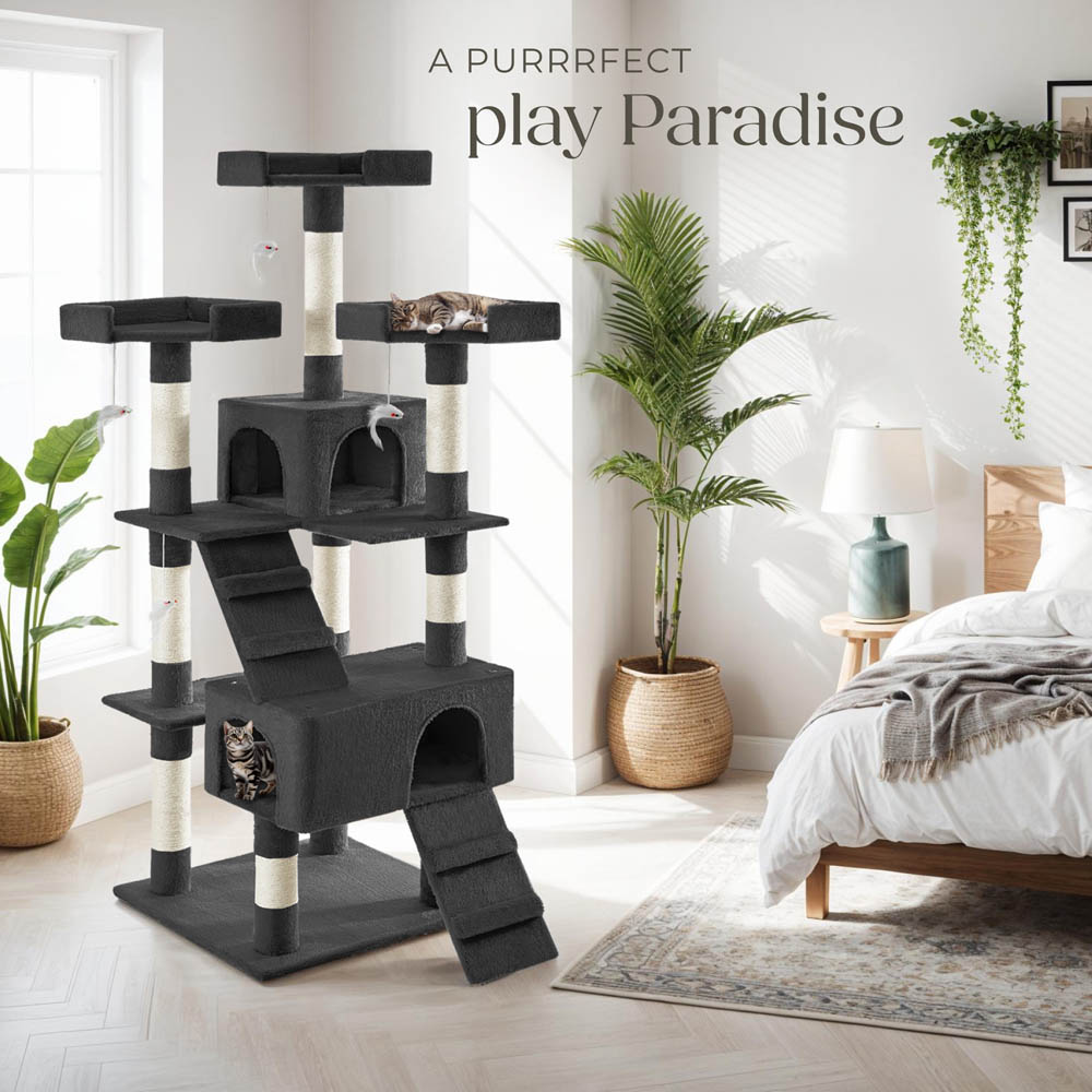tectake Barney Black Cat Tree with Scratching Posts 170cm Image 8