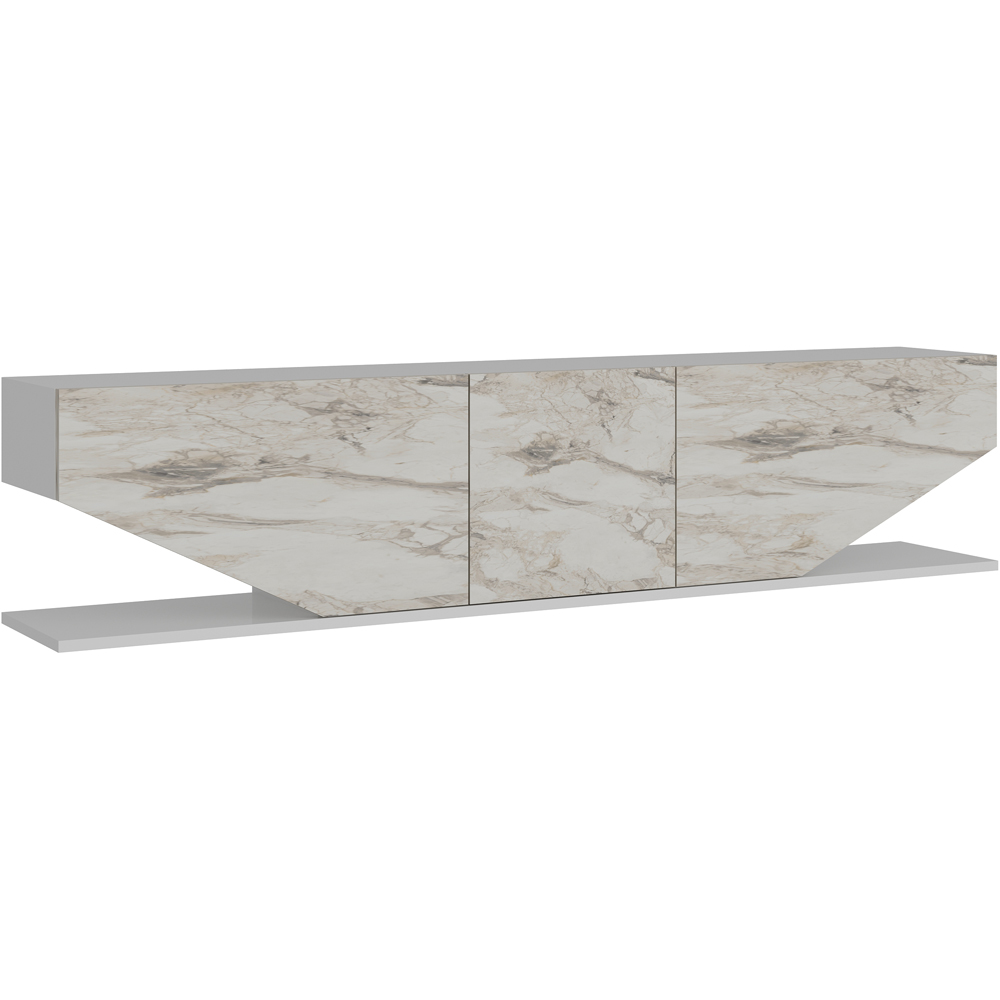 Decorotika Pearl 3 Door 2 Shelf White and White Marble Effect Modern TV Unit Image 3