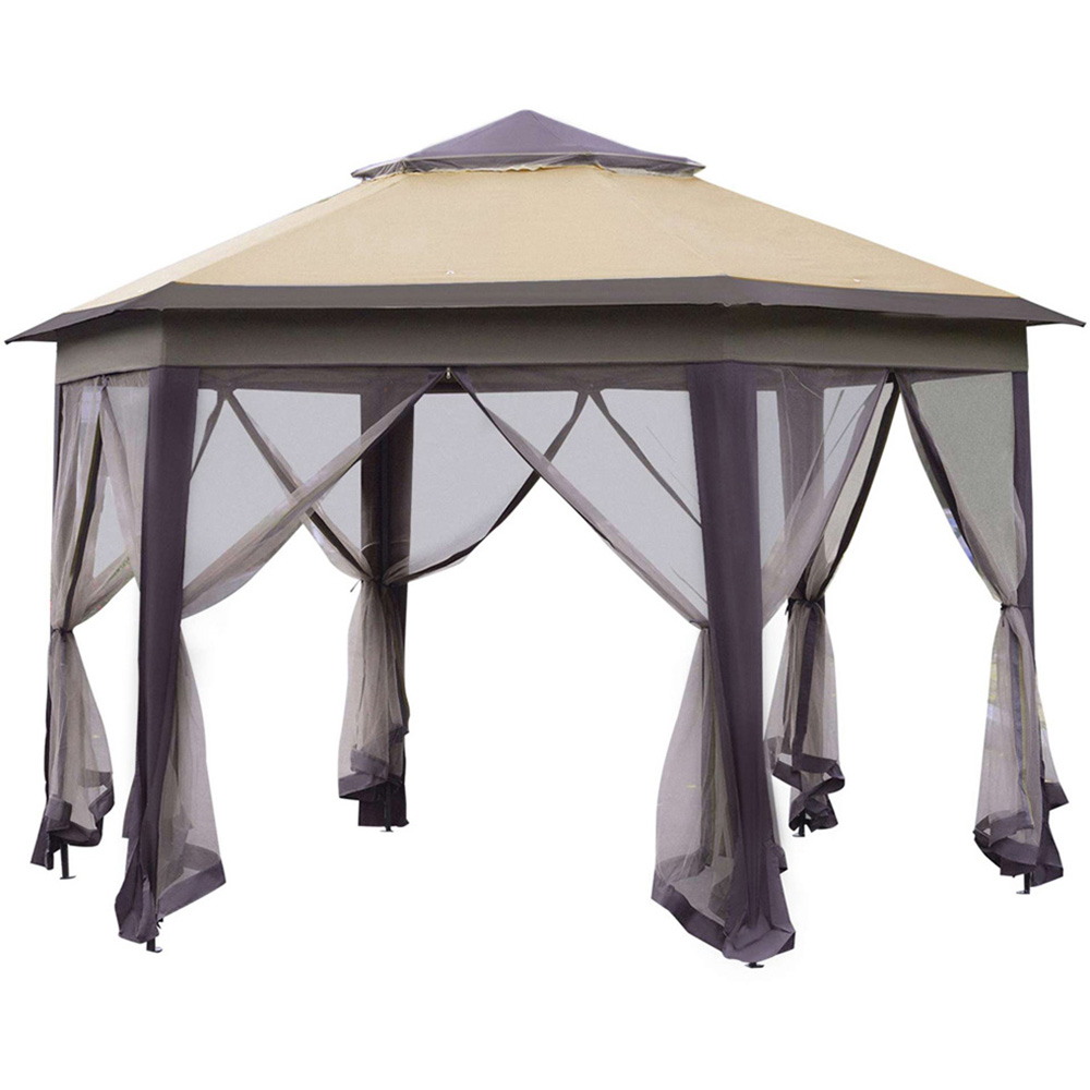 Outsunny 4 x 4m Beige Hexagon Marquee Patio Gazebo with Sides Image 2