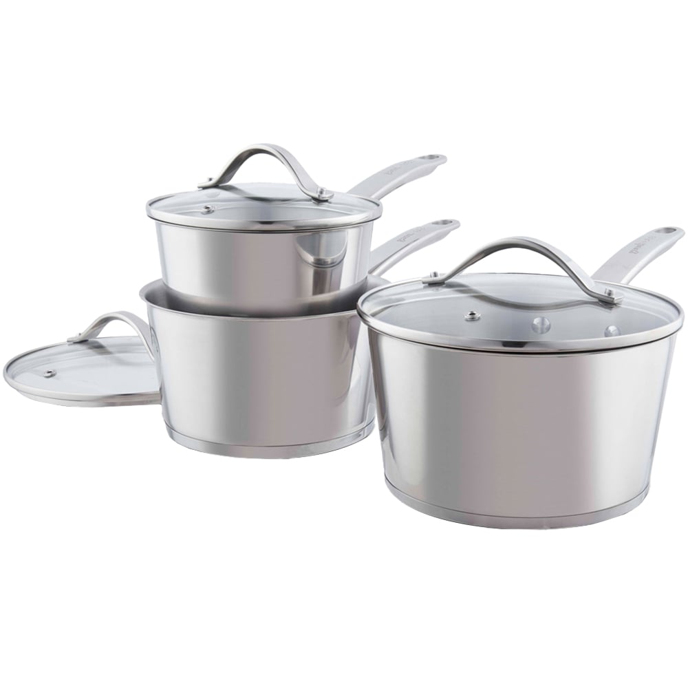 Good Food Stainless Steel Saucepan Set 3 Piece with Tempered Glass Lid Image 1