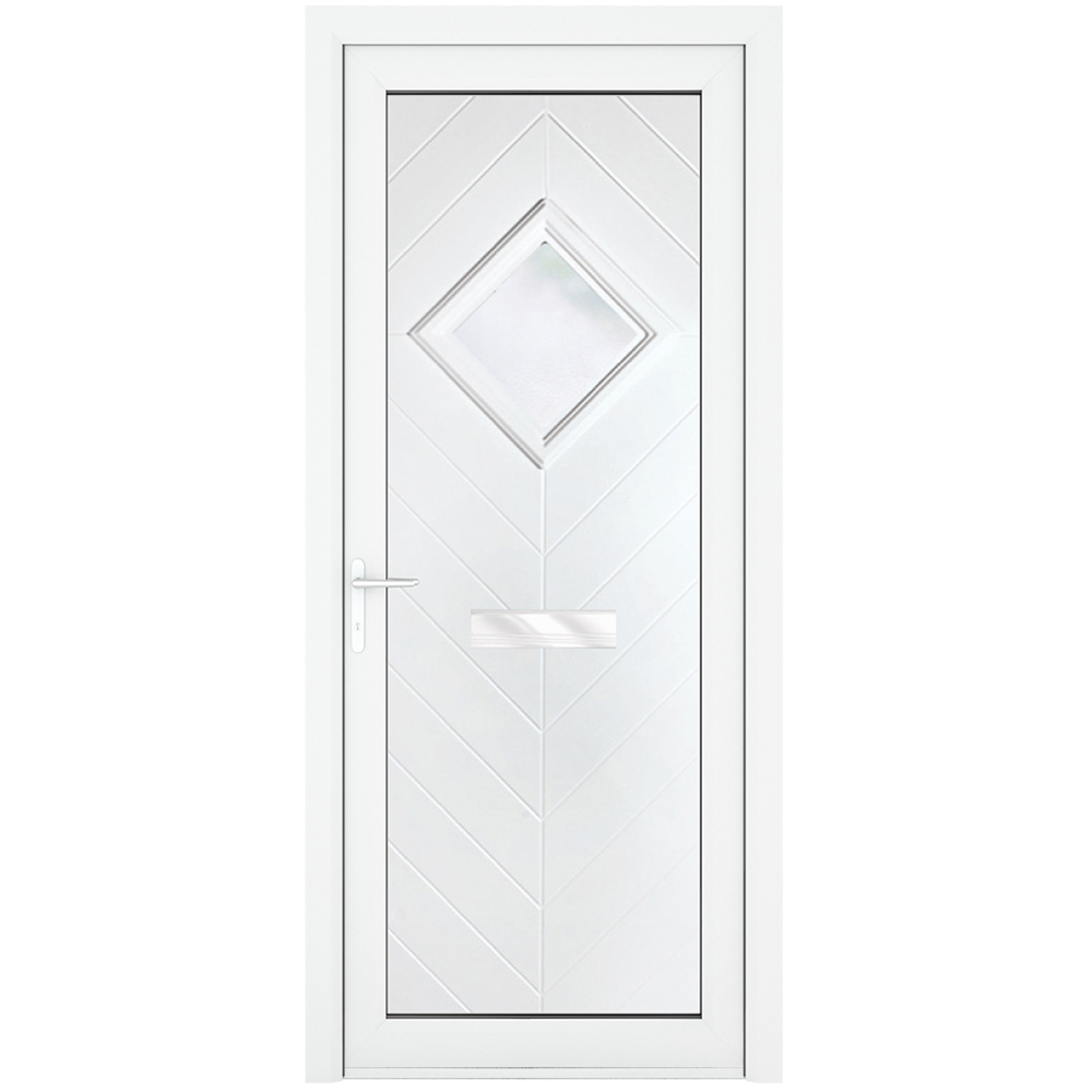 Crystal uPVC Front Door Small diamond Glass Hamburg White Right Hand Obscure Glass 920x2090mm Image 1