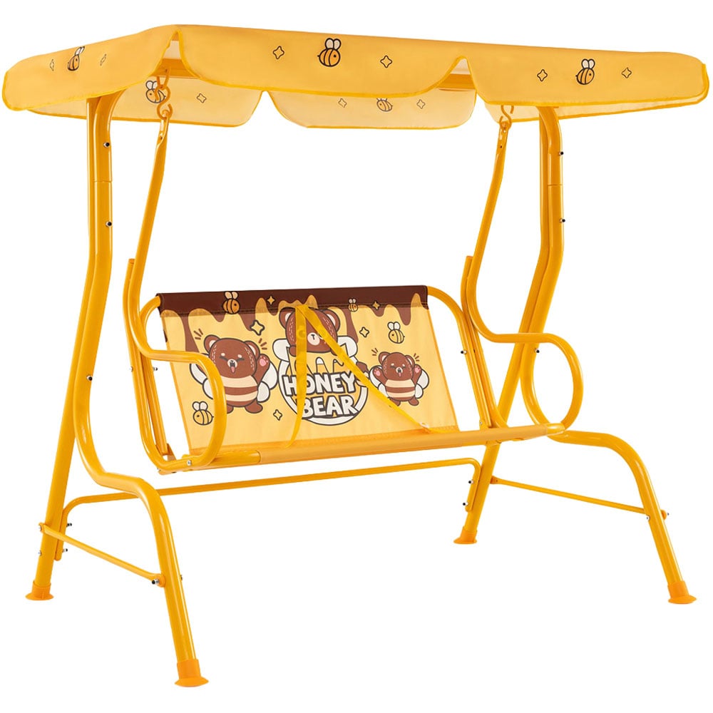 Costway 2 Seater Orange Kids Patio Swing Chair with Adjustable Canopy and Safety Belt Image 1