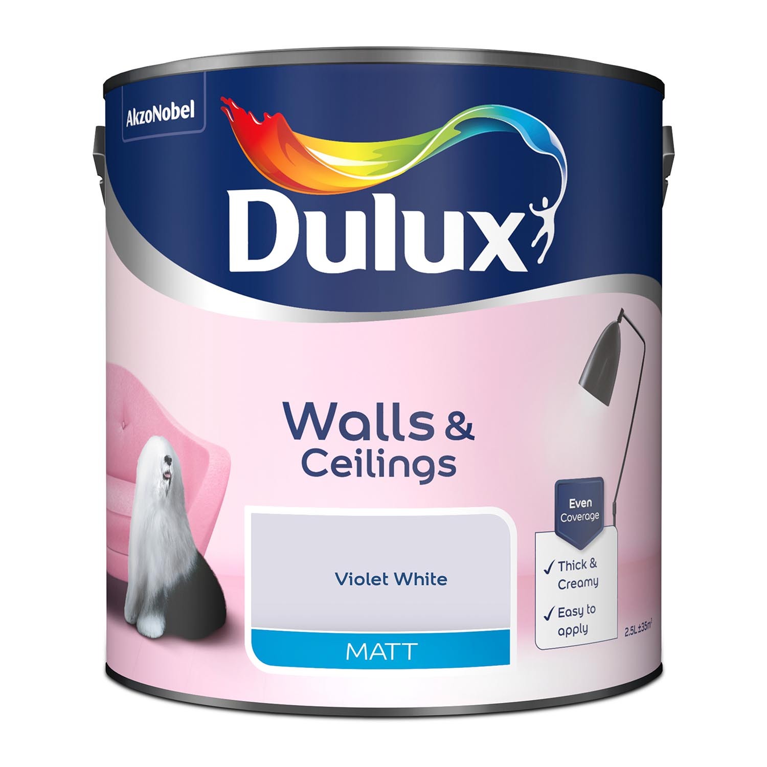 Dulux Walls & Ceilings Violet White Matt Emulsion Paint 2.5L Image 2